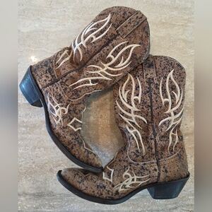 Justin Bent Rail Distressed Leather Embroidered Cowgirl Boots Size 5 1/2 Western